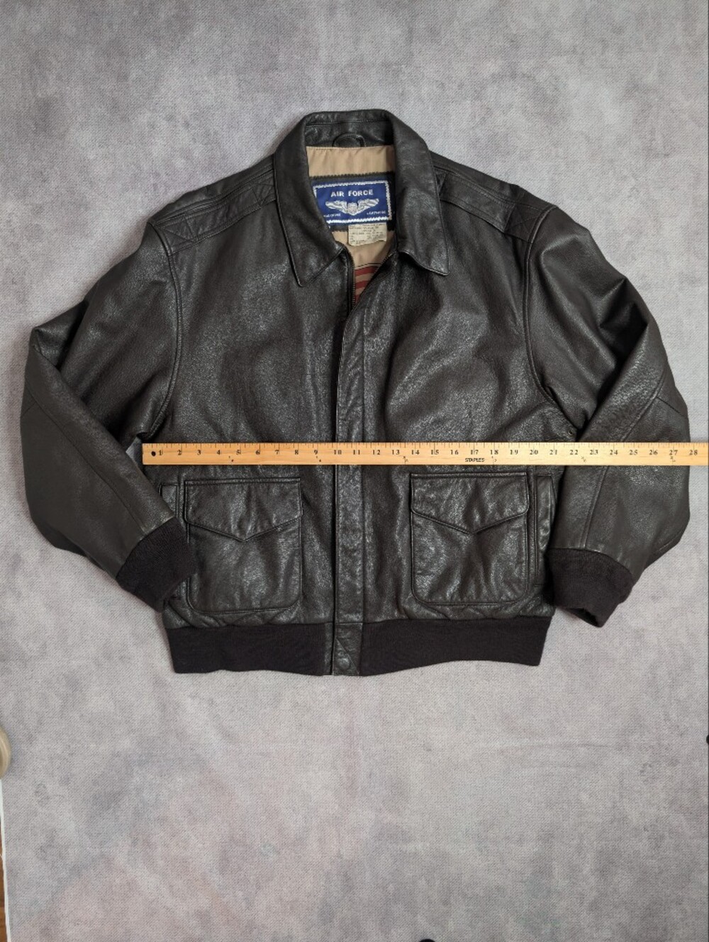 Air Force Airborne Leathers Jacket Mens  Size L Dark Brown Bomber USA Flag Lined - Picture 5 of 10